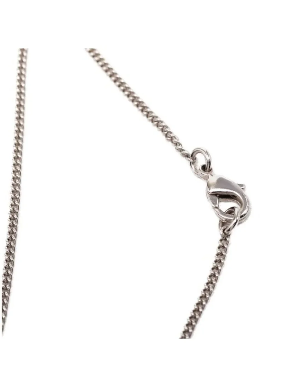 Chanel CC Logo Ribbon Motif Necklace Silver Metal Rhinestone